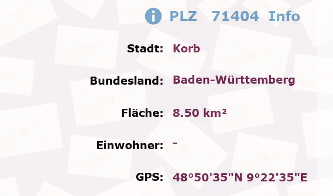 Postleitzahl 71404 Korb, Baden-Württemberg Information