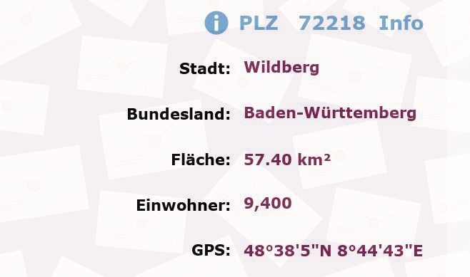 Postleitzahl 72218 Wildberg, Baden-Württemberg Information