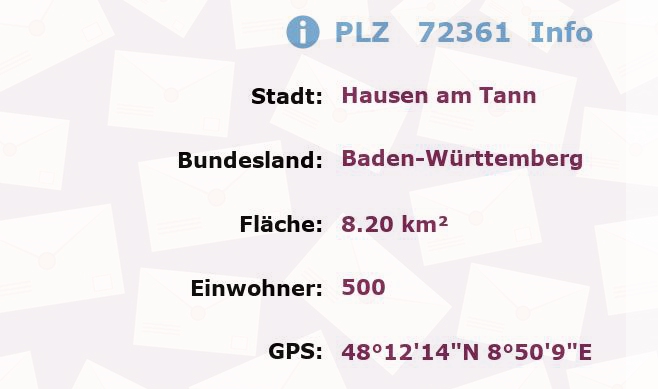 Postleitzahl 72361 Hausen am Tann, Baden-Württemberg Information