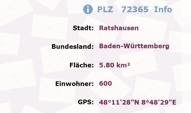 Postleitzahl 72365 Ratshausen, Baden-Württemberg Information