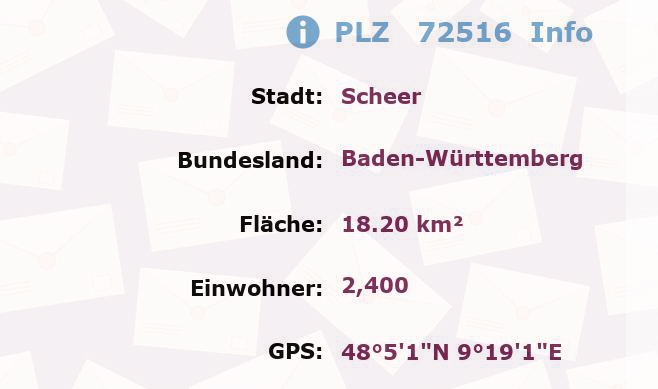 Postleitzahl 72516 Scheer, Baden-Württemberg Information