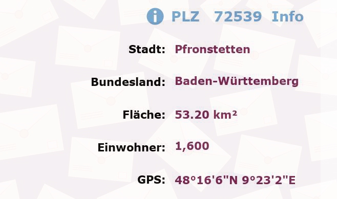 Postleitzahl 72539 Pfronstetten, Baden-Württemberg Information