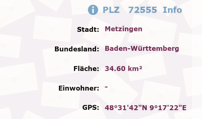 Postleitzahl 72555 Metzingen, Baden-Württemberg Information