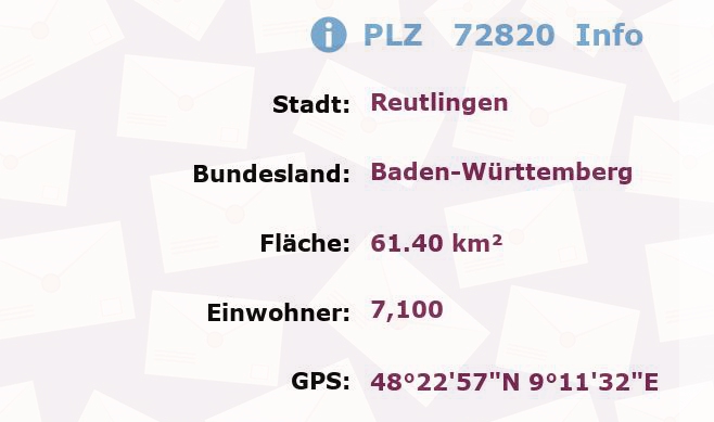 Postleitzahl 72820 Reutlingen, Baden-Württemberg Information