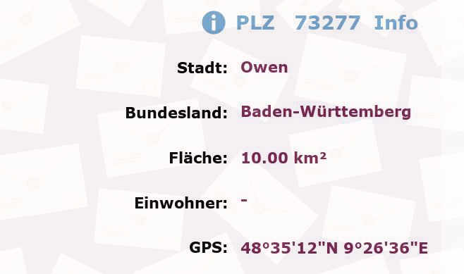 Postleitzahl 73277 Owen, Baden-Württemberg Information