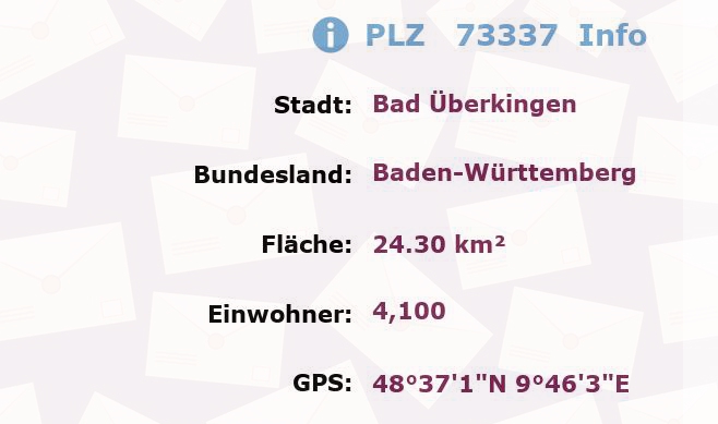 Postleitzahl 73337 Bad Überkingen, Baden-Württemberg Information