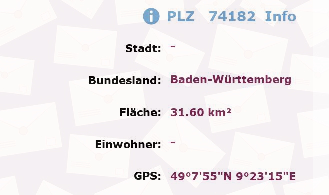 Postleitzahl 74182 Baden-Württemberg Information