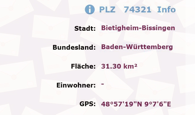 Postleitzahl 74321 Bietigheim-Bissingen, Baden-Württemberg Information