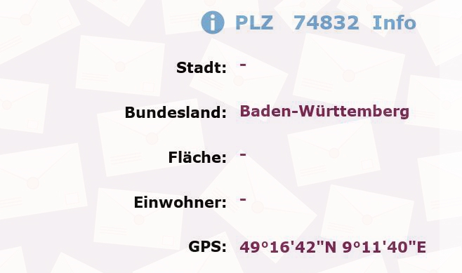 Postleitzahl 74832 Baden-Württemberg Information