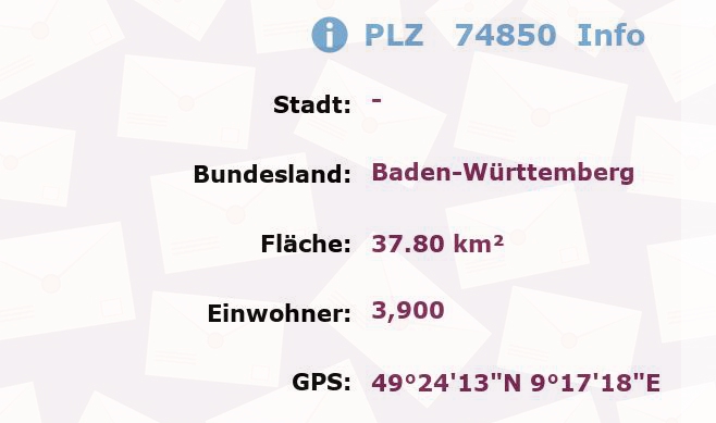 Postleitzahl 74850 Baden-Württemberg Information