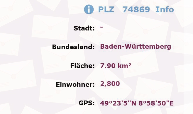 Postleitzahl 74869 Baden-Württemberg Information
