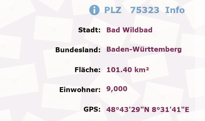 Postleitzahl 75323 Bad Wildbad, Baden-Württemberg Information