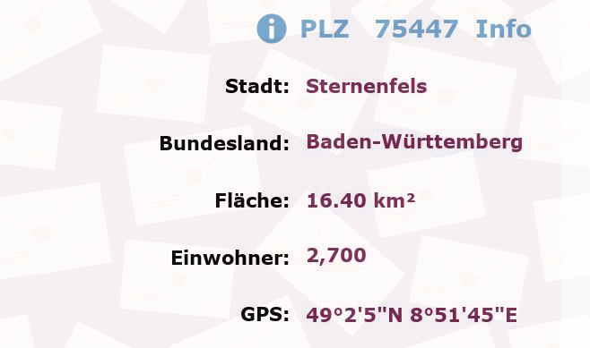 Postleitzahl 75447 Sternenfels, Baden-Württemberg Information