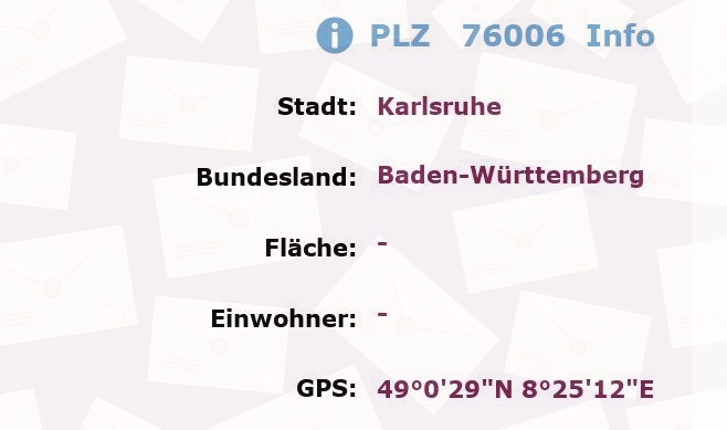 Postleitzahl 76006 Karlsruhe, Baden-Württemberg Information