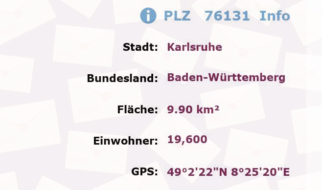 Postleitzahl 76131 Karlsruhe, Baden-Württemberg Information
