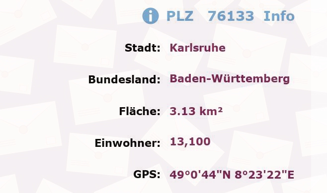 Postleitzahl 76133 Karlsruhe, Baden-Württemberg Information
