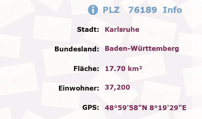 Postleitzahl 76189 Karlsruhe, Baden-Württemberg Information