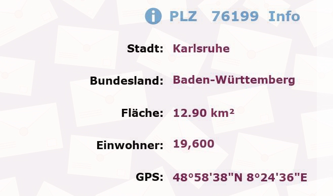 Postleitzahl 76199 Karlsruhe, Baden-Württemberg Information