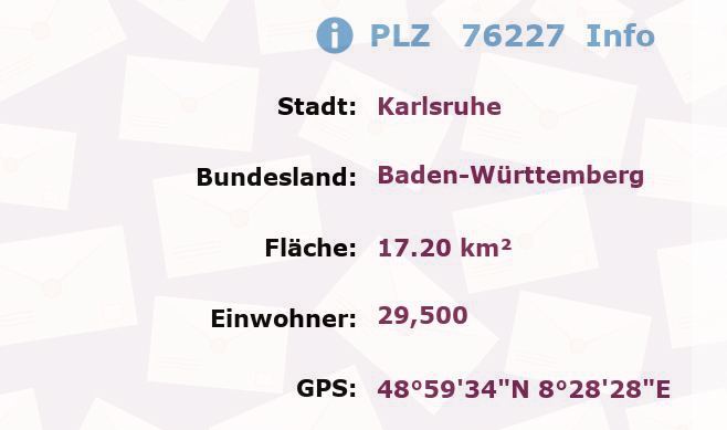 Postleitzahl 76227 Karlsruhe, Baden-Württemberg Information