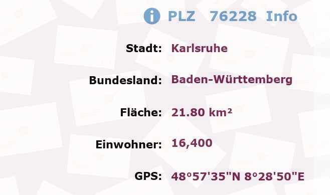Postleitzahl 76228 Karlsruhe, Baden-Württemberg Information