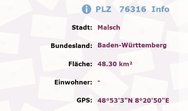 Postleitzahl 76316 Malsch, Baden-Württemberg Information