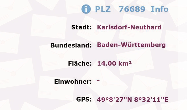 Postleitzahl 76689 Karlsdorf-Neuthard, Baden-Württemberg Information