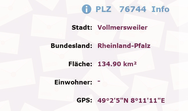 Postleitzahl 76744 Vollmersweiler, Rheinland-Pfalz Information