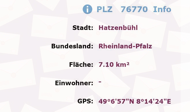 Postleitzahl 76770 Hatzenbühl, Rheinland-Pfalz Information