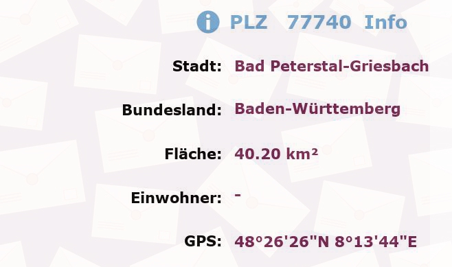 Postleitzahl 77740 Bad Peterstal-Griesbach, Baden-Württemberg Information