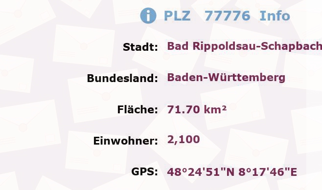 Postleitzahl 77776 Bad Rippoldsau-Schapbach, Baden-Württemberg Information