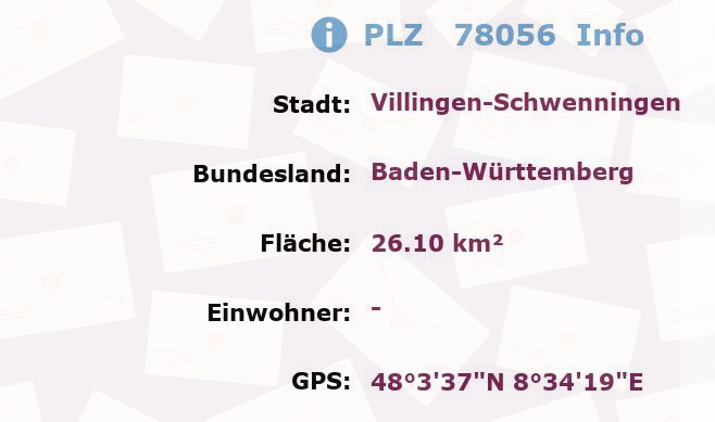 Postleitzahl 78056 Villingen-Schwenningen, Baden-Württemberg Information