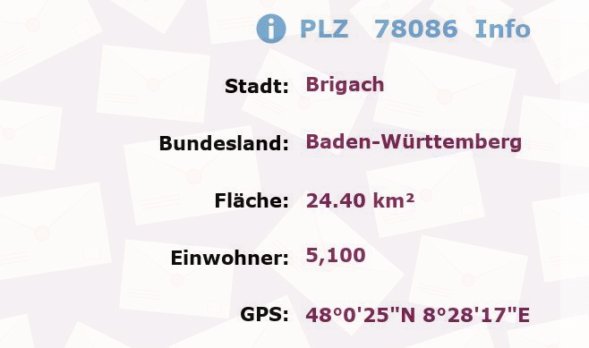 Postleitzahl 78086 Brigach, Baden-Württemberg Information