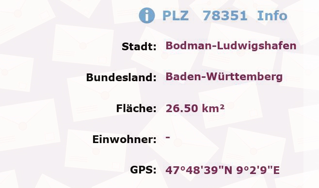 Postleitzahl 78351 Bodman-Ludwigshafen, Baden-Württemberg Information