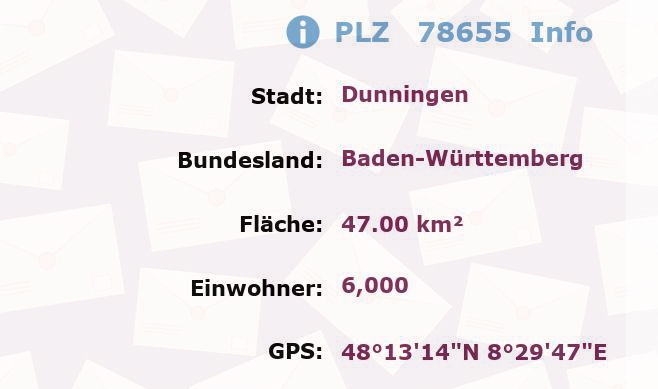 Postleitzahl 78655 Dunningen, Baden-Württemberg Information