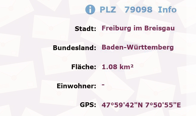 Postleitzahl 79098 Freiburg im Breisgau, Baden-Württemberg Information