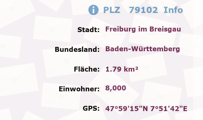 Postleitzahl 79102 Freiburg im Breisgau, Baden-Württemberg Information