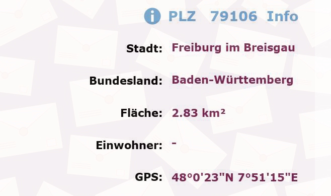 Postleitzahl 79106 Freiburg im Breisgau, Baden-Württemberg Information