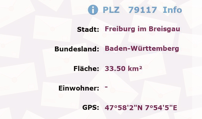 Postleitzahl 79117 Freiburg im Breisgau, Baden-Württemberg Information