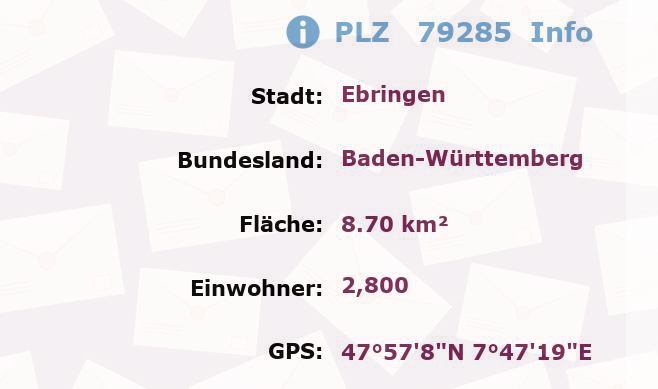 Postleitzahl 79285 Ebringen, Baden-Württemberg Information