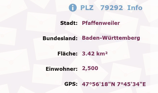 Postleitzahl 79292 Pfaffenweiler, Baden-Württemberg Information