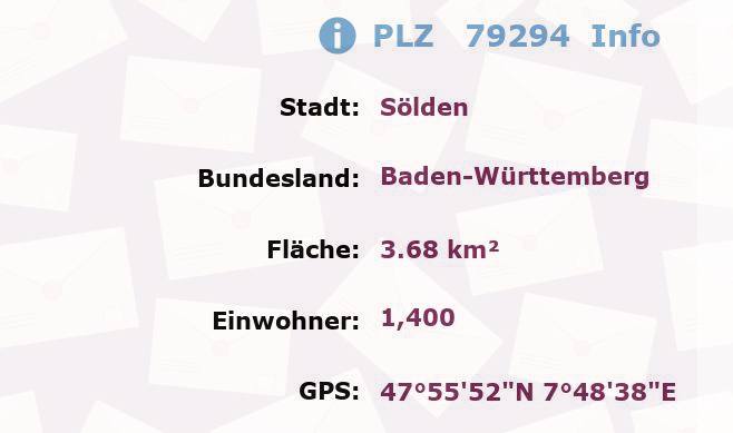 Postleitzahl 79294 Sölden, Baden-Württemberg Information