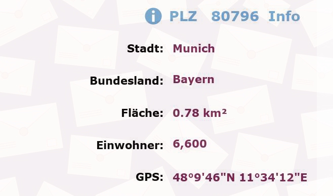 Postleitzahl 80796 München, Bayern Information