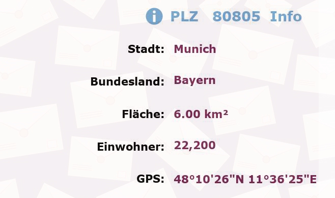 Postleitzahl 80805 München, Bayern Information