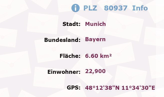 Postleitzahl 80937 München, Bayern Information
