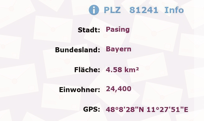 Postleitzahl 81241 Pasing, Bayern Information