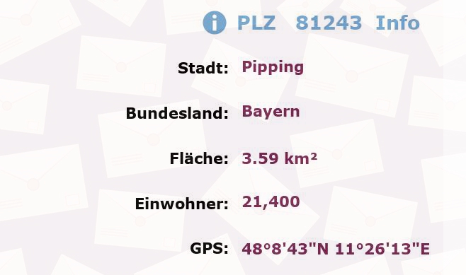 Postleitzahl 81243 Pipping, Bayern Information