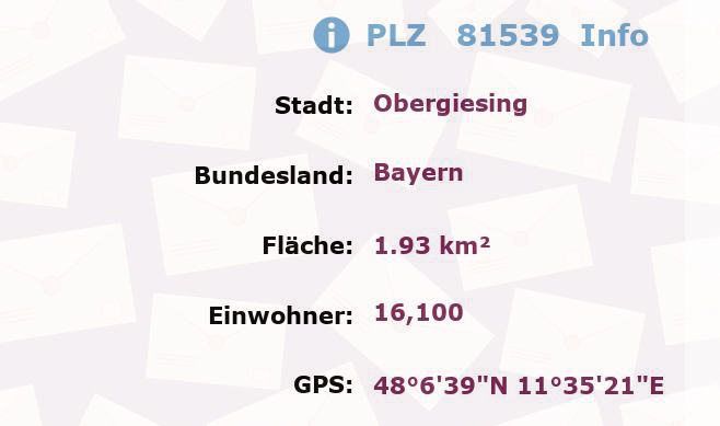 Postleitzahl 81539 Obergiesing, Bayern Information
