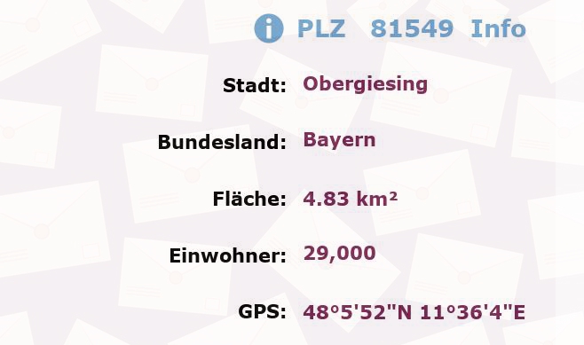 Postleitzahl 81549 Obergiesing, Bayern Information