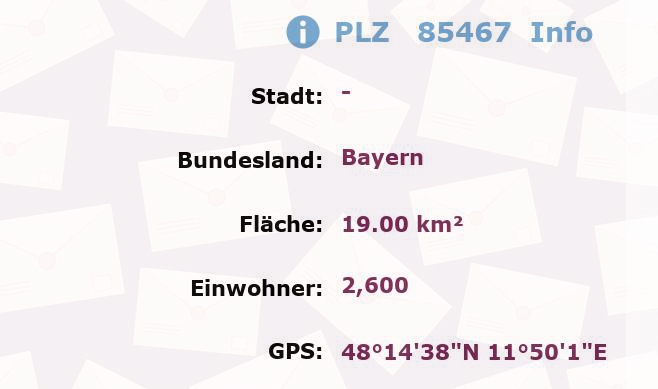 Postleitzahl 85467 Bayern Information