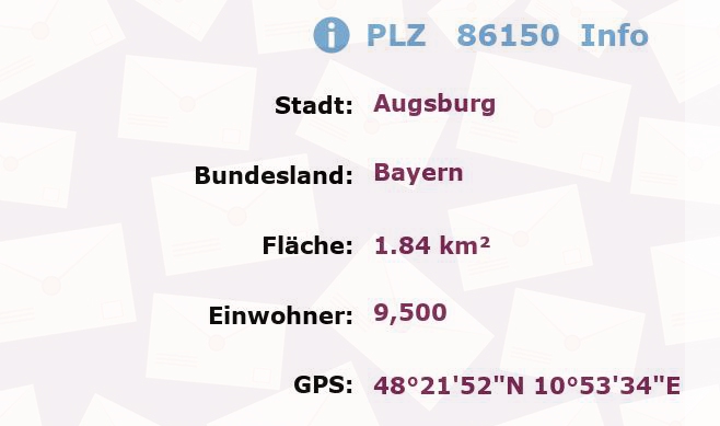 Postleitzahl 86150 Augsburg, Bayern Information